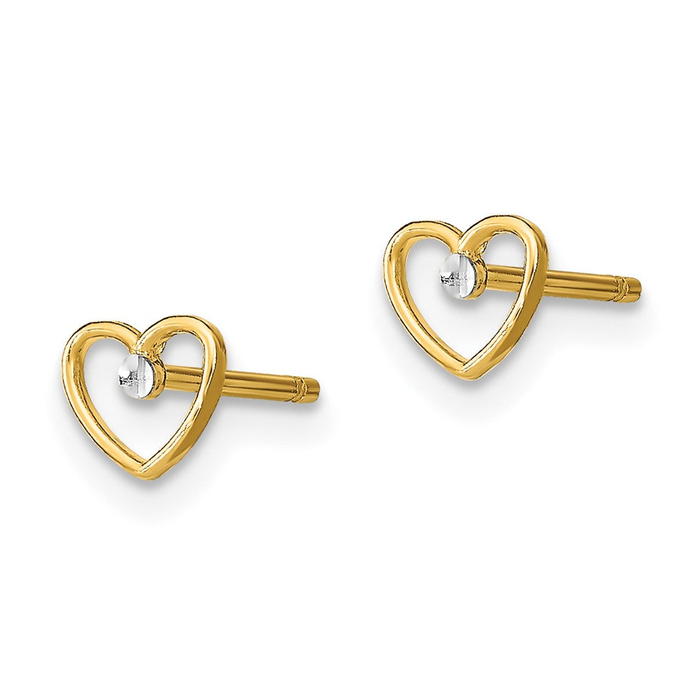 10k Yellow w/Rhodium 5 mm  D/C Heart Post Earrings (0.43 grams)