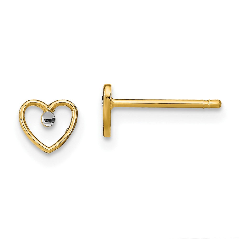 10k Yellow w/Rhodium 5 mm  D/C Heart Post Earrings (0.43 grams)