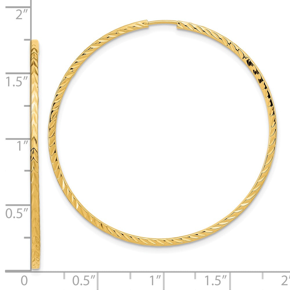 10k Yellow Gold 45 mm Diamond-cut Square Tube Endless Hoop Earrings (1.91 grams)