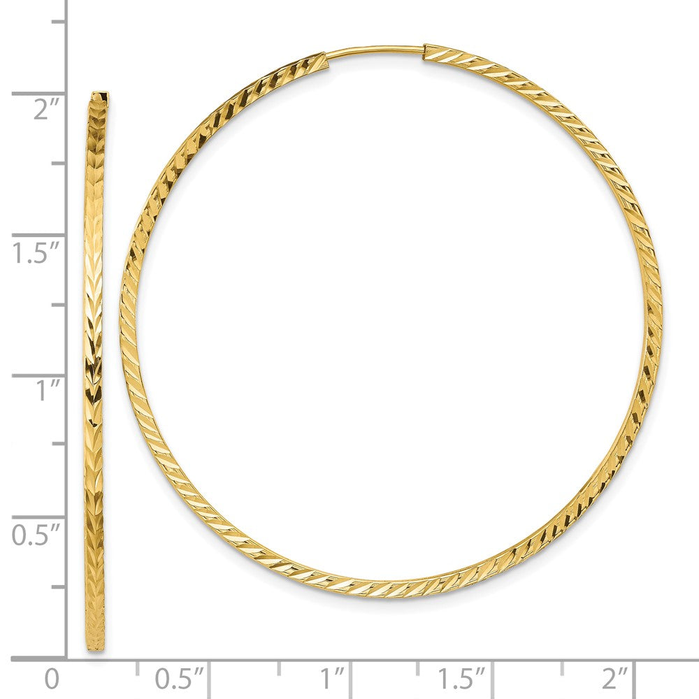 10k Yellow Gold 50 mm Diamond-cut Square Tube Endless Hoop Earrings