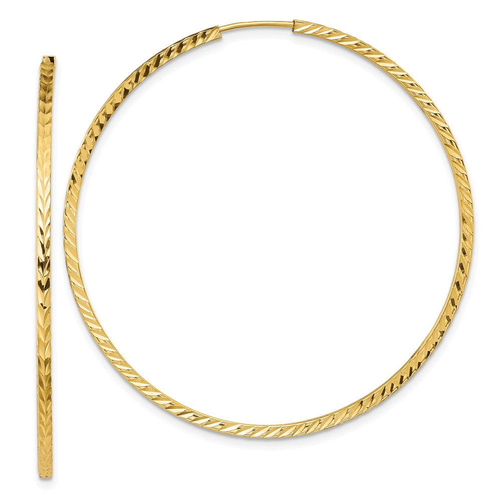 10k Yellow Gold 50 mm Diamond-cut Square Tube Endless Hoop Earrings