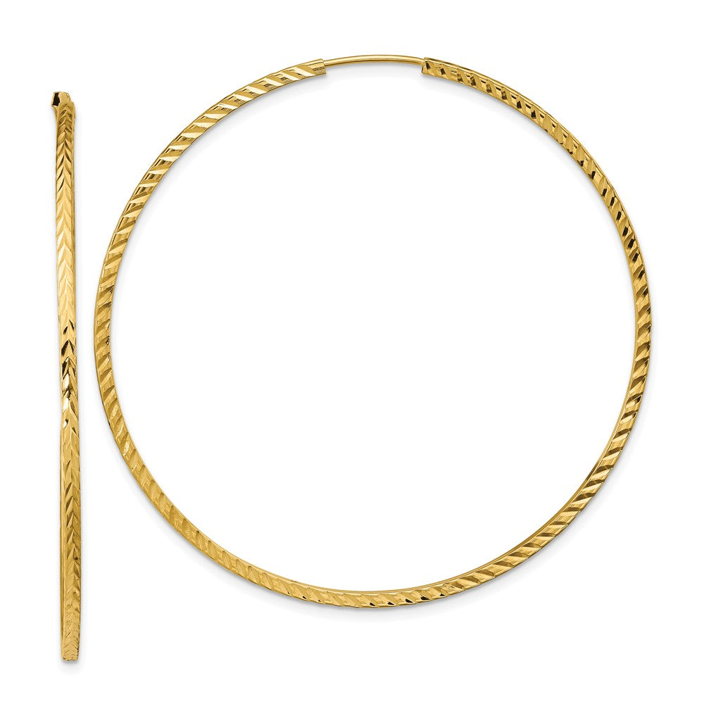 10k Yellow Gold 54.5 mm Diamond-cut Square Tube Endless Hoop Earrings