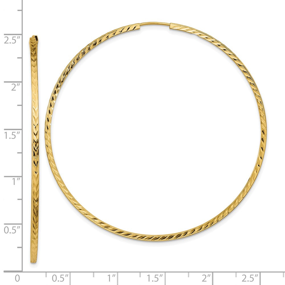 10k Yellow Gold 59 mm Diamond-cut Square Tube Endless Hoop Earrings