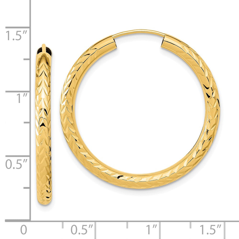 10k Yellow Gold 30 mm Polished & D/C Endless Hoop Earrings