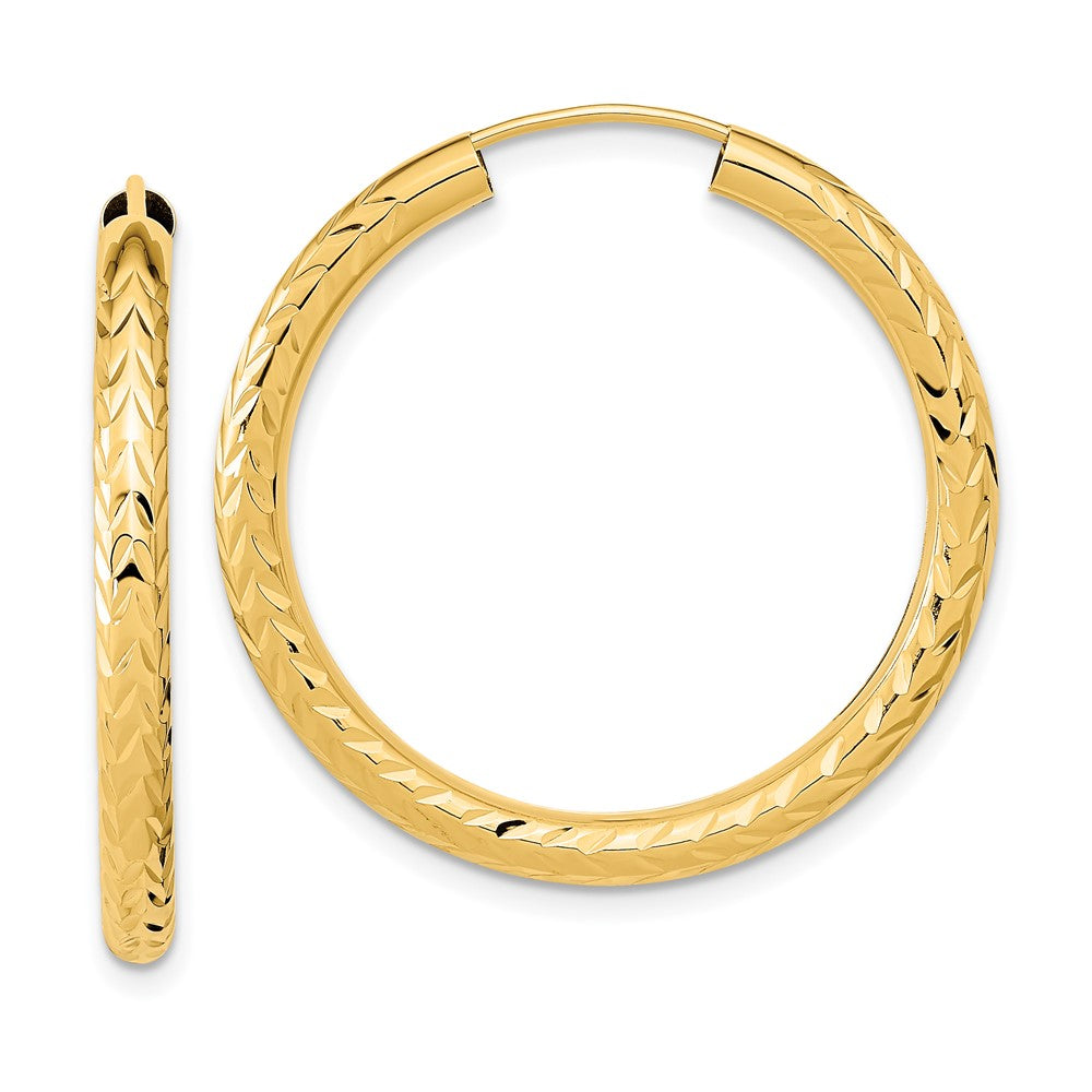 10k Yellow Gold 30 mm Polished & D/C Endless Hoop Earrings