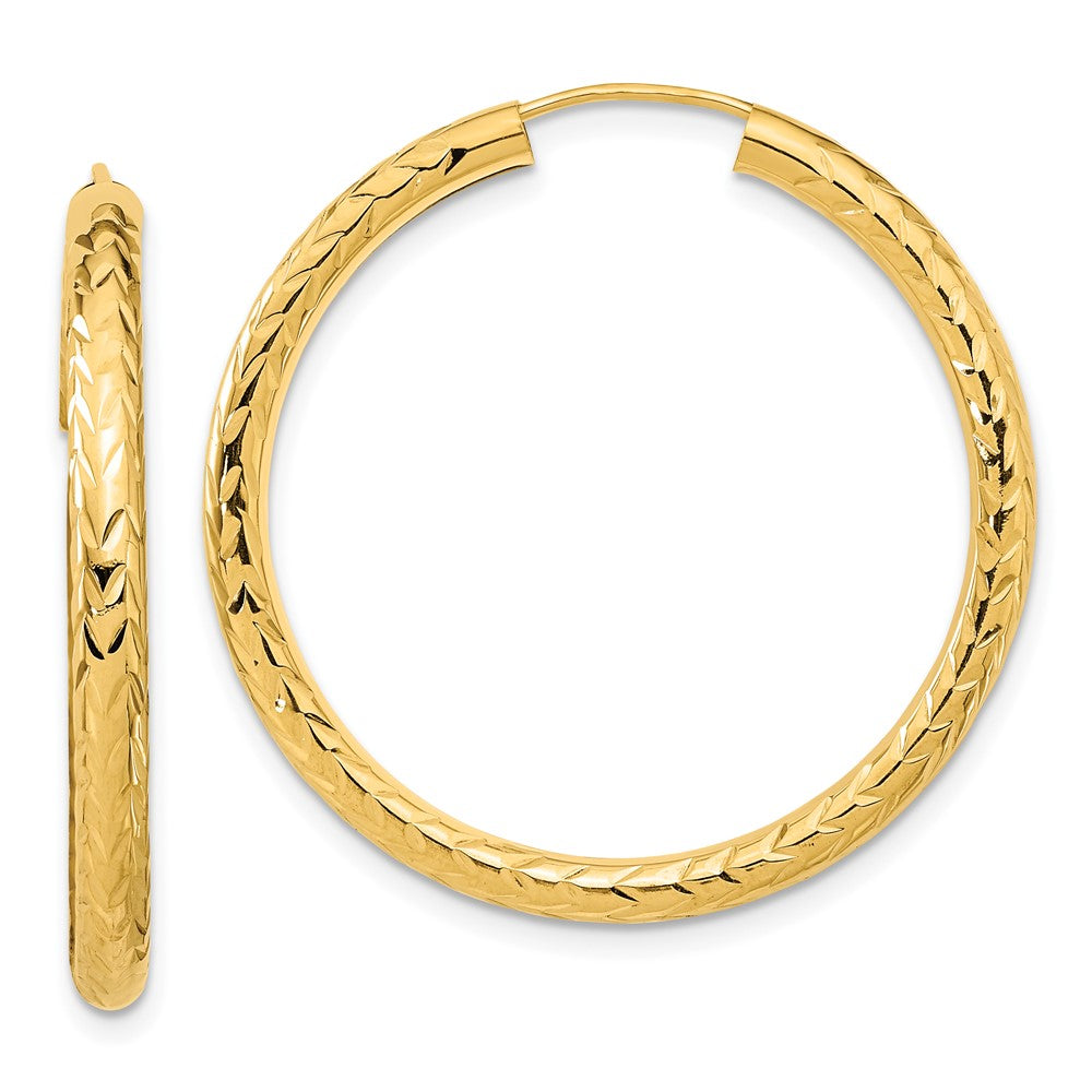 10k Yellow Gold 35 mm Polished & D/C Endless Hoop Earrings