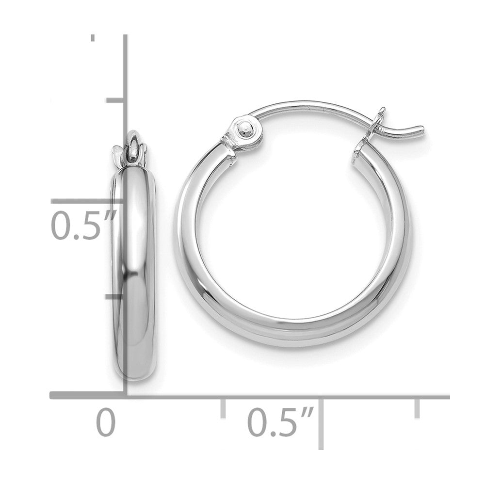 10k White Gold 2.75 mm Round Tube Hoop Earrings