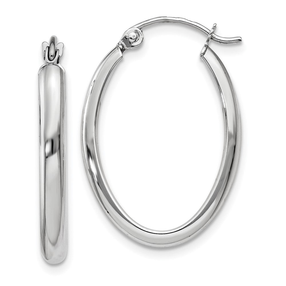 10k White Gold 2.75 mm Oval Tube Hoop Earrings (1.1 grams)