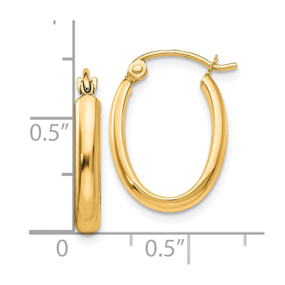 10k Yellow Gold 2.75 mm Oval Tube Hoop Earrings (0.86 grams)