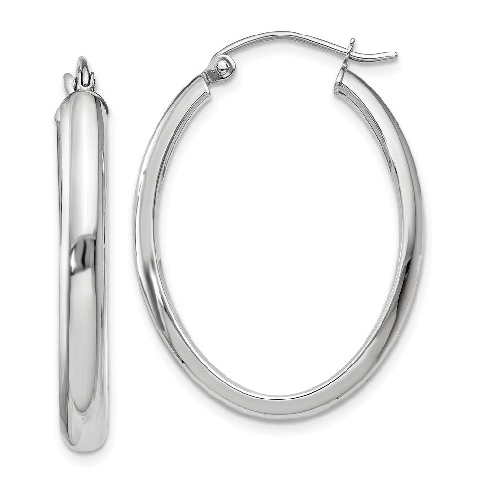 10k White Gold 3.75 mm Oval Tube Hoop Earrings (1.72 grams)