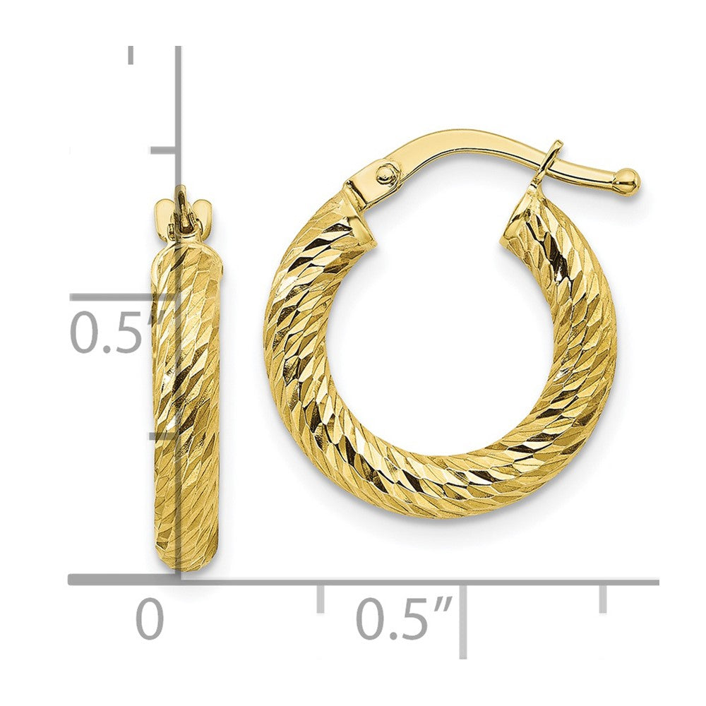 10k Yellow Gold 16.1 mm 3x10 Diamond-cut Round Hoop Earrings (1.33 grams)