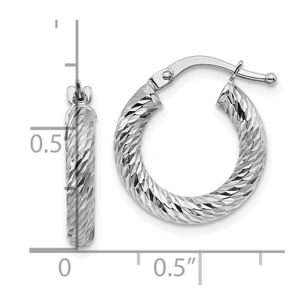 10k White Gold 16.1 mm 3x10 White Gold Diamond-cut Round Hoop Earrings (1.11 grams)