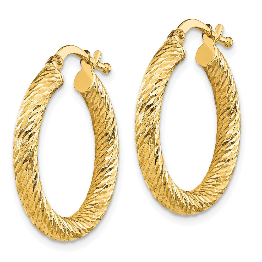 10k Yellow Gold 21.5 mm 3x15 Diamond-cut Round Hoop Earrings