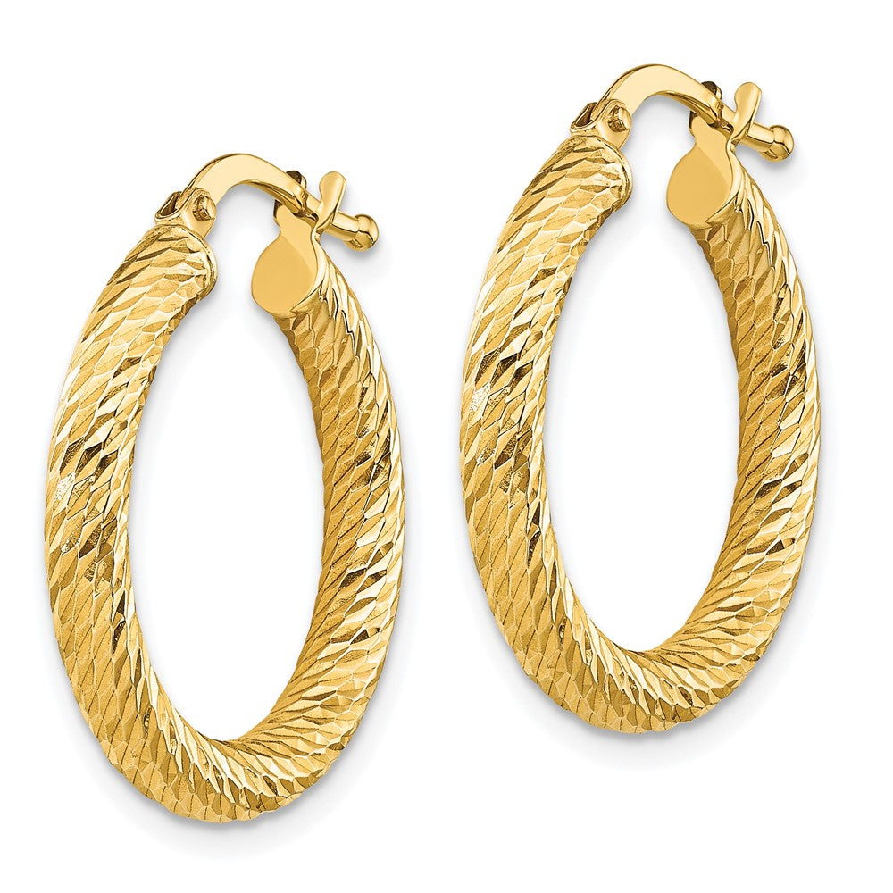 10k Yellow Gold 21.5 mm 3x15 Diamond-cut Round Hoop Earrings (1.8 grams)