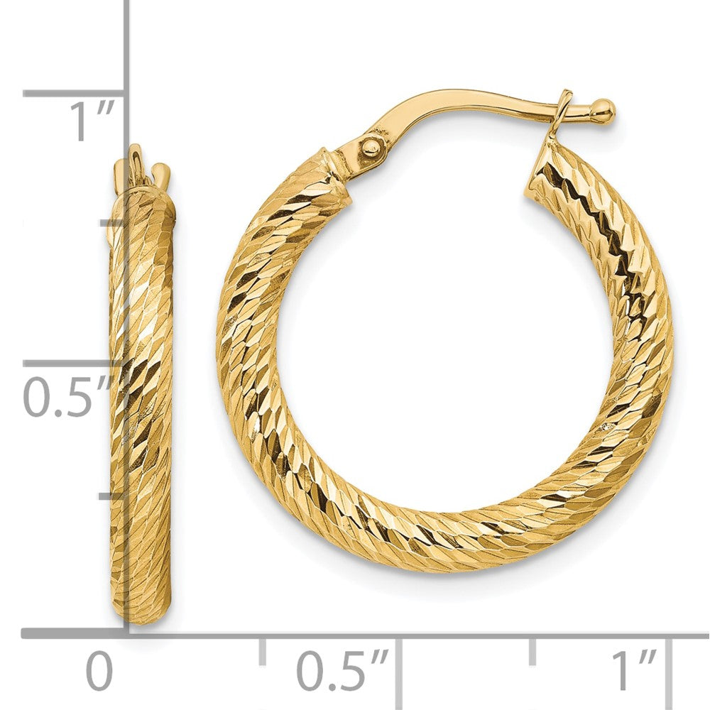 10k Yellow Gold 21.5 mm 3x15 Diamond-cut Round Hoop Earrings (1.8 grams)