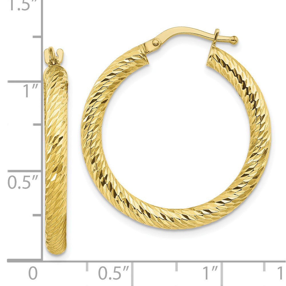 10k Yellow Gold 26.8 mm 3x20 Diamond-cut Round Hoop Earrings (1.91 grams)