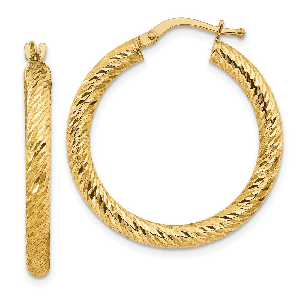 10k Yellow Gold 26.8 mm 3x20 Diamond-cut Round Hoop Earrings