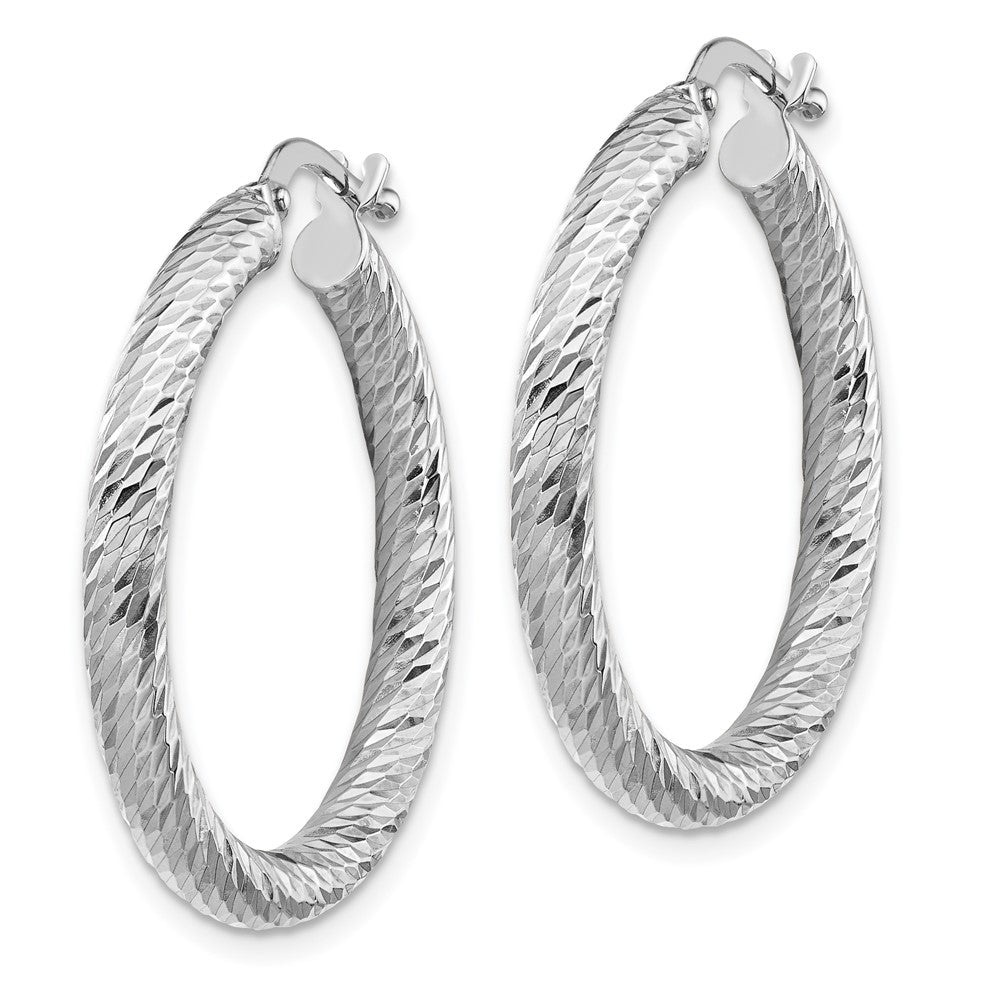 10k White Gold 26.8 mm 3x20 White Gold Diamond-cut Round Hoop Earrings