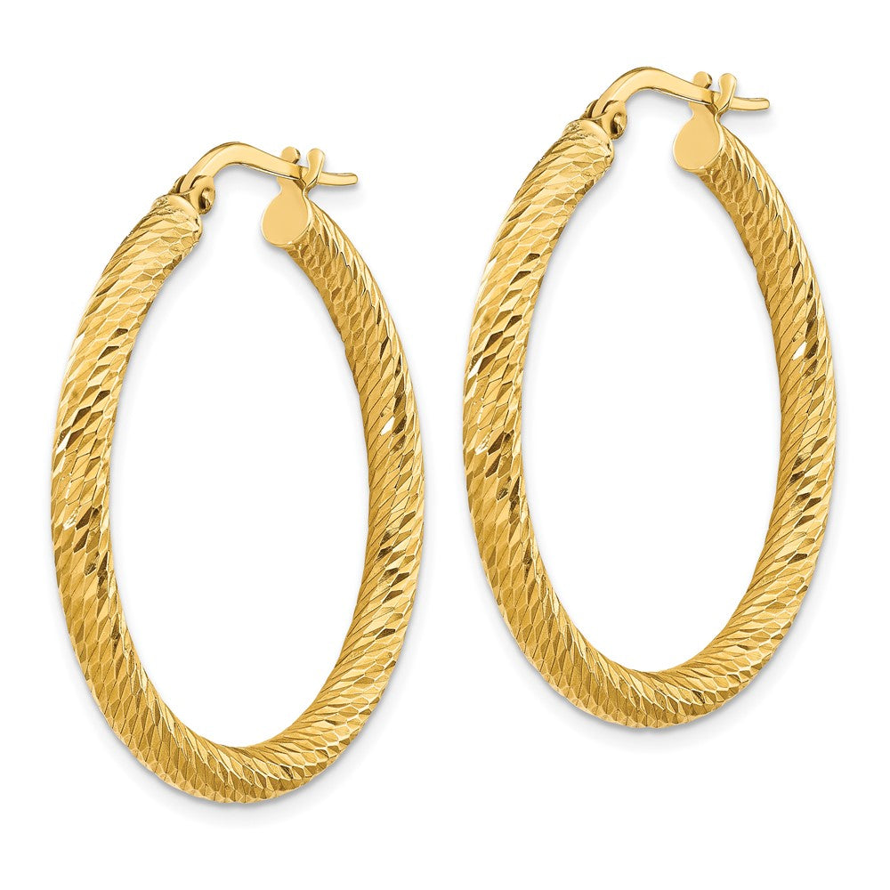 10k Yellow Gold 32.25 mm 3x25 Diamond-cut Round Hoop Earrings (2.47 grams)