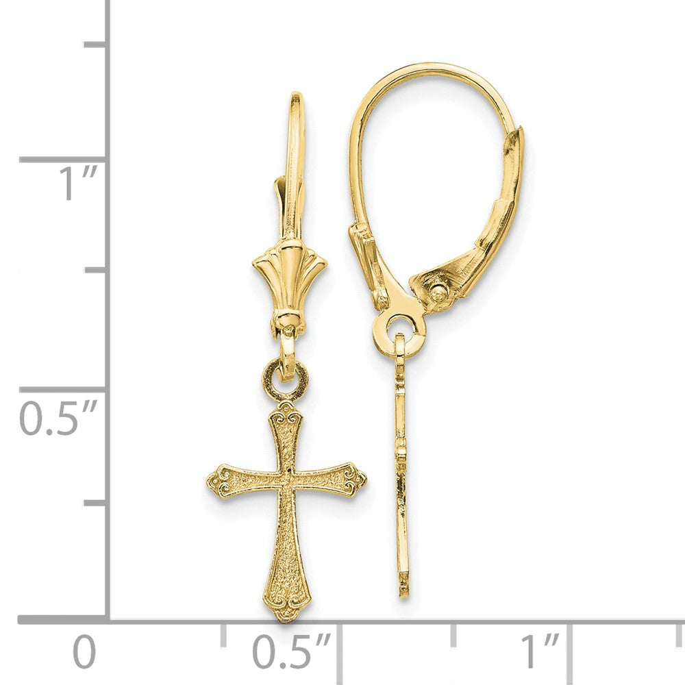 10k Yellow Gold 9 mm Cross Leverback Earrings