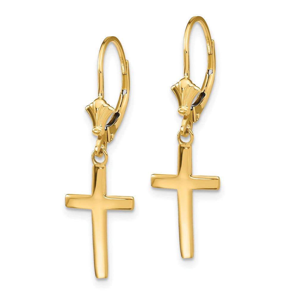 10k Yellow Gold 10.5 mm Polished Cross Leverback Earrings (1.7 grams)