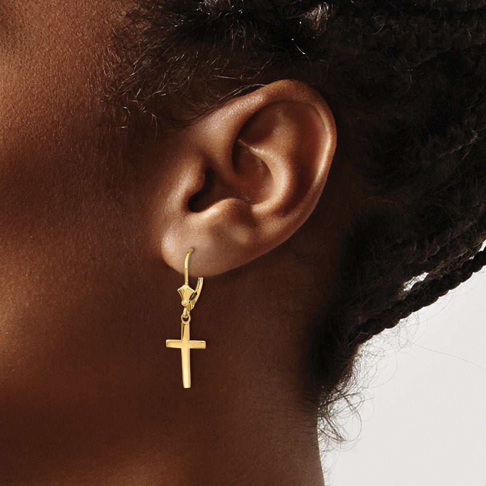 10k Yellow Gold 10.5 mm Polished Cross Leverback Earrings (1.7 grams)