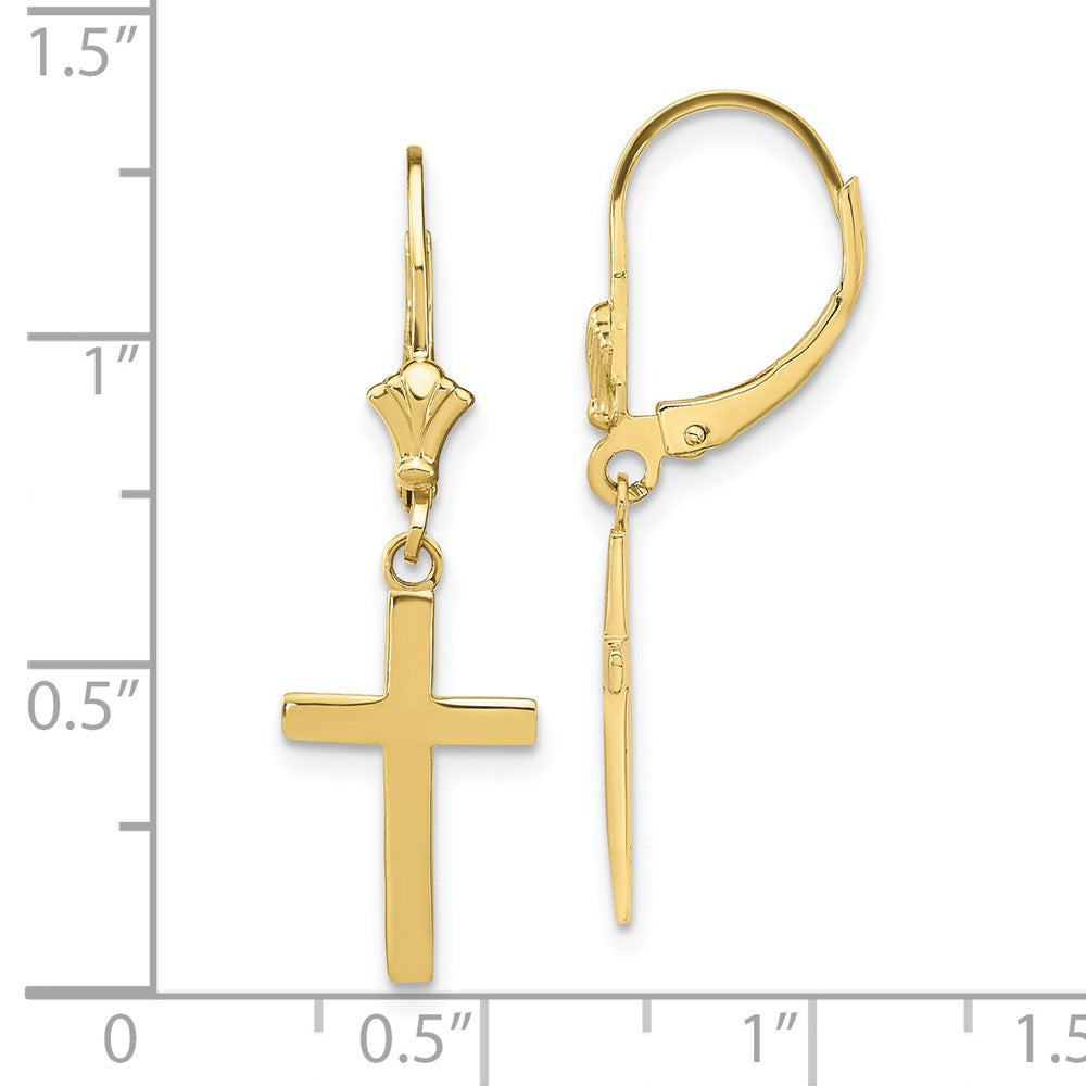 10k Yellow Gold 10.5 mm Polished Cross Leverback Earrings (1.7 grams)