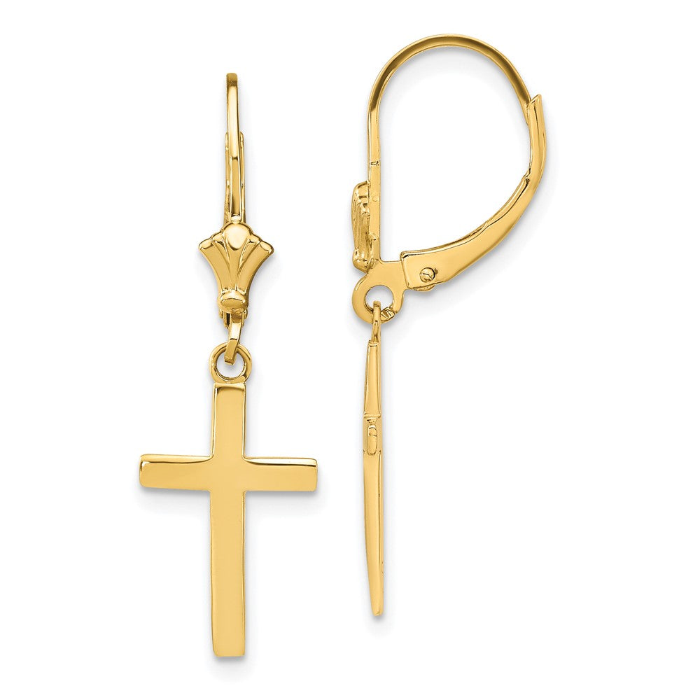 10k Yellow Gold 10.5 mm Polished Cross Leverback Earrings (1.7 grams)