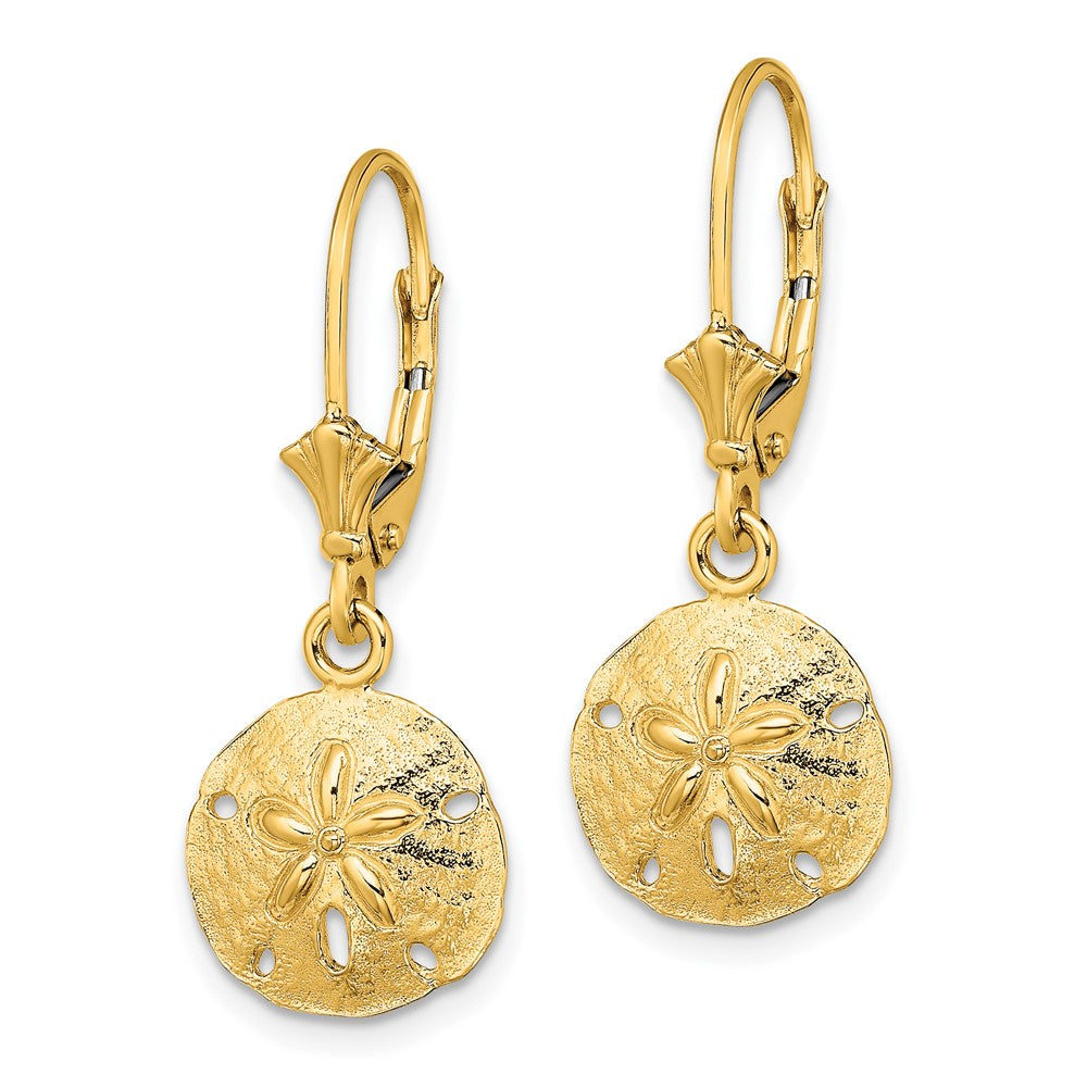 10k Yellow Gold 11.6 mm Polished Sand Dollar Leverback Earrings