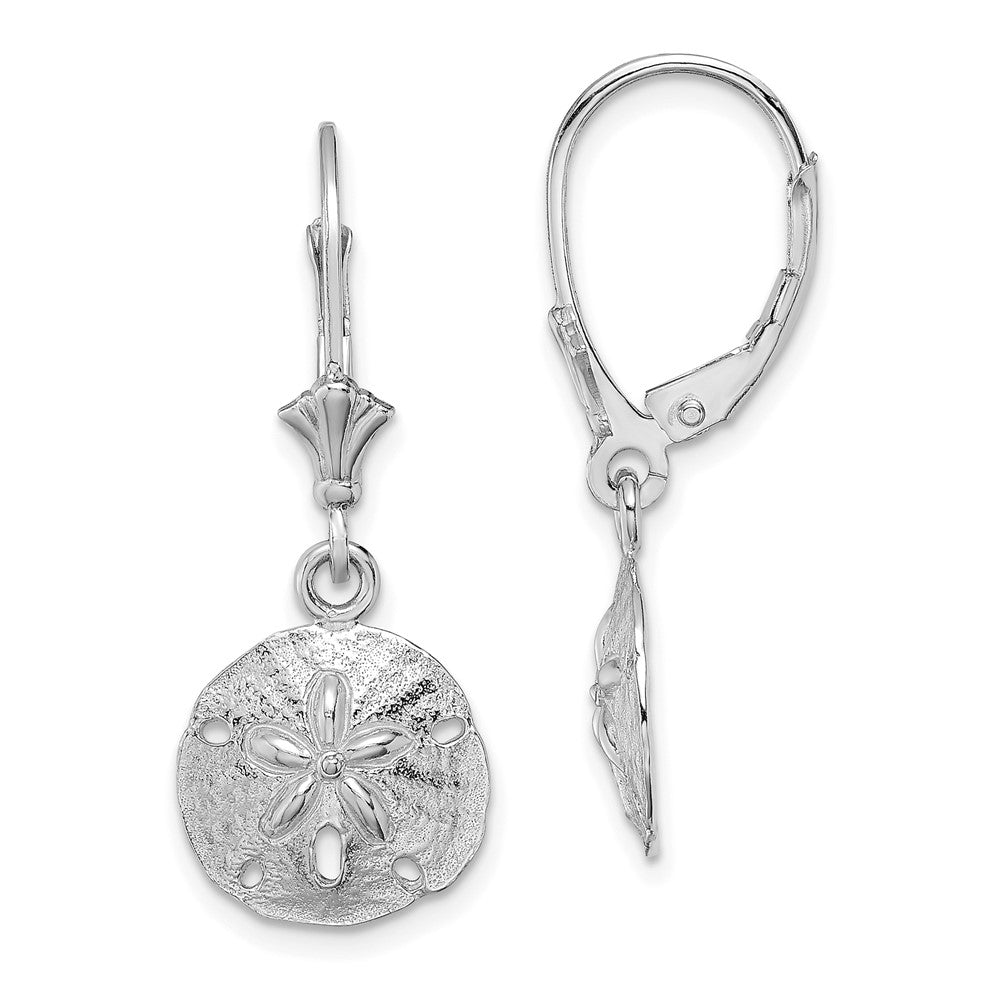 10k White Gold 11.6 mm  Polished Sand Dollar Leverback Earrings (1.66 grams)