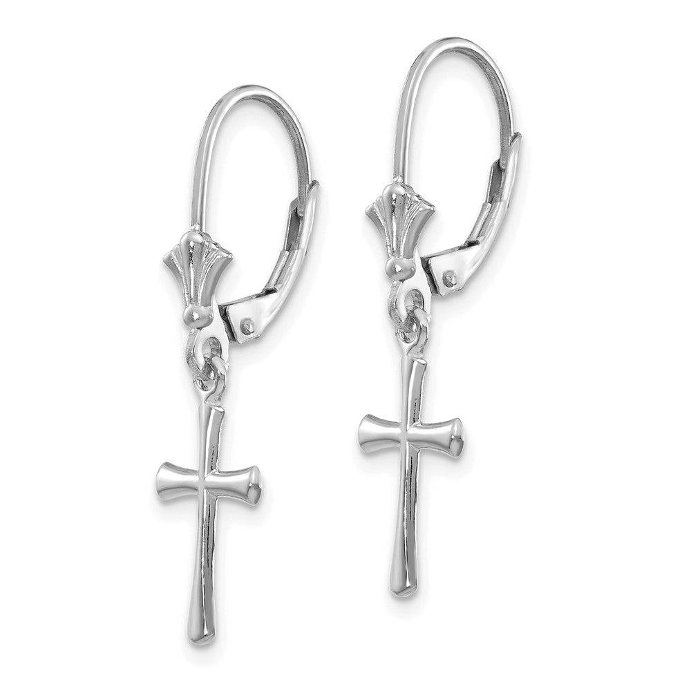 10k White Gold 8.04 mm  Cross Leverback Earrings (1.07 grams)