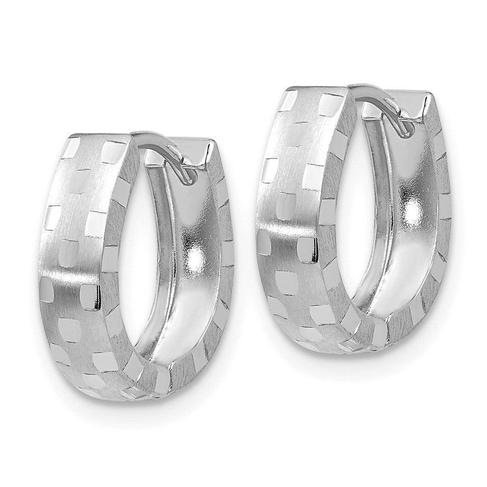 10k White Gold 5 mm Patterned Hinged Hoop Earrings (0.82 grams)