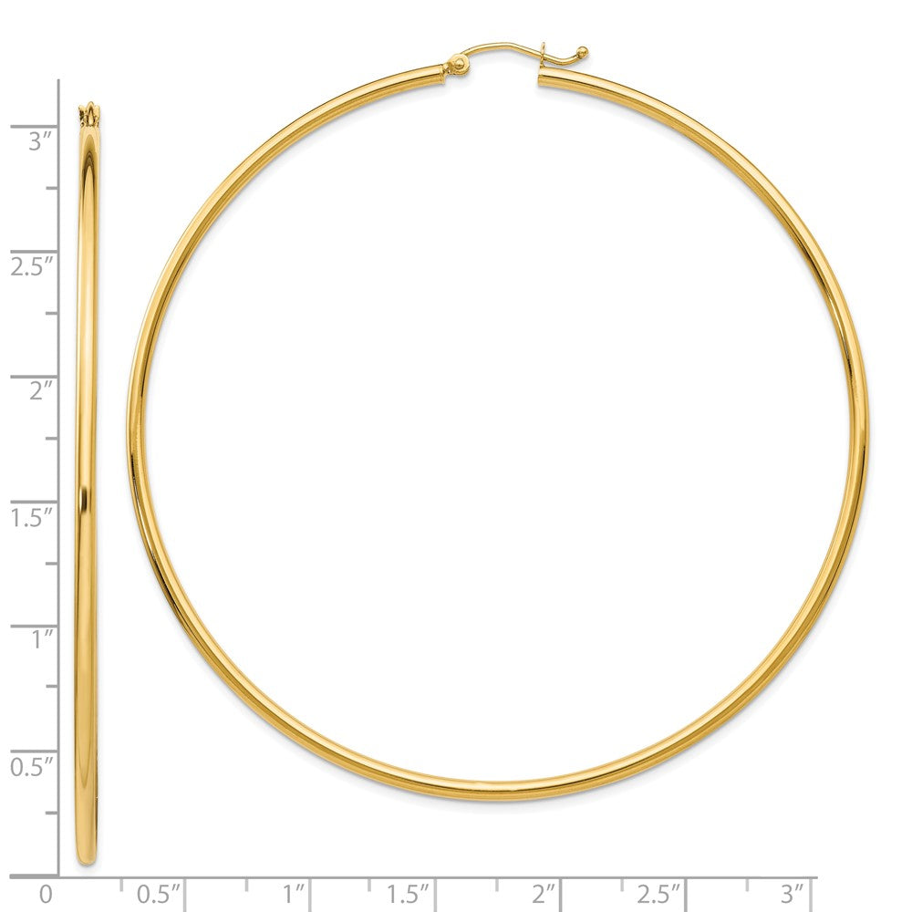 10k Yellow Gold 2 mm Lightweight Tube Hoop Earrings (3.47 grams)