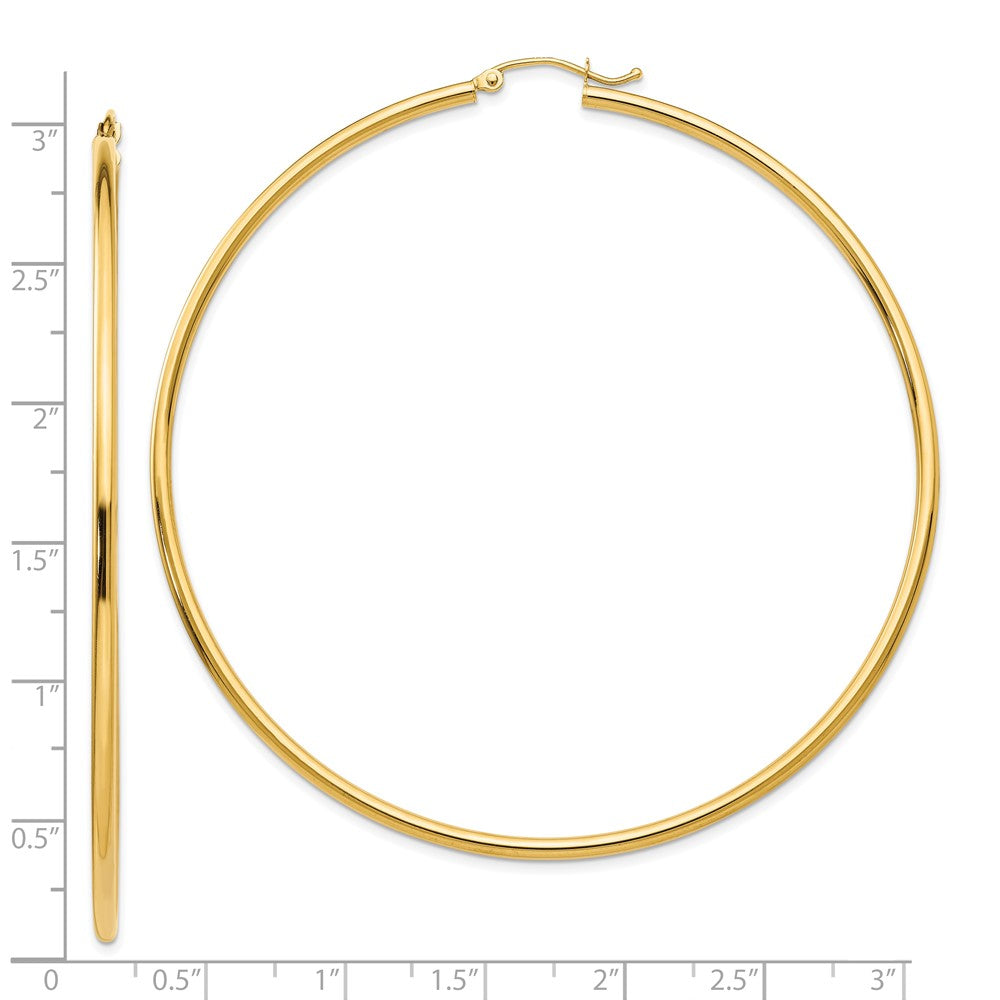 10k Yellow Gold 2 mm Lightweight Tube Hoop Earrings (3.39 grams)