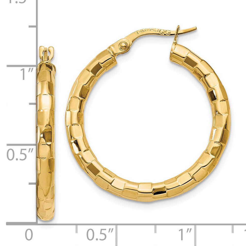 10k Yellow Gold 2 mm Polished/Textured Post Hoop Earring (1.55 grams)