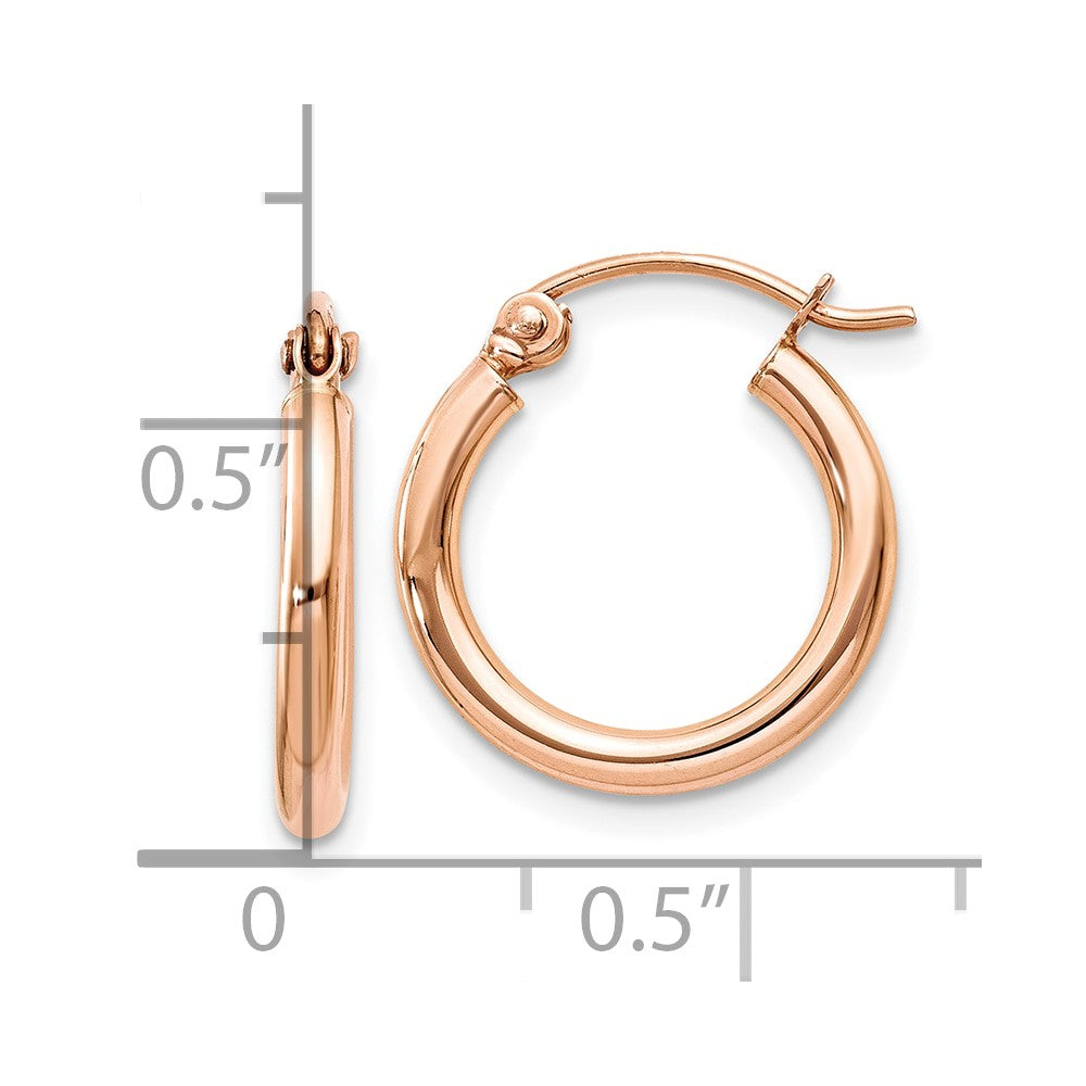 10k Rose Gold 2 mm Lightweight Tube Hoop Earrings (0.73 grams)