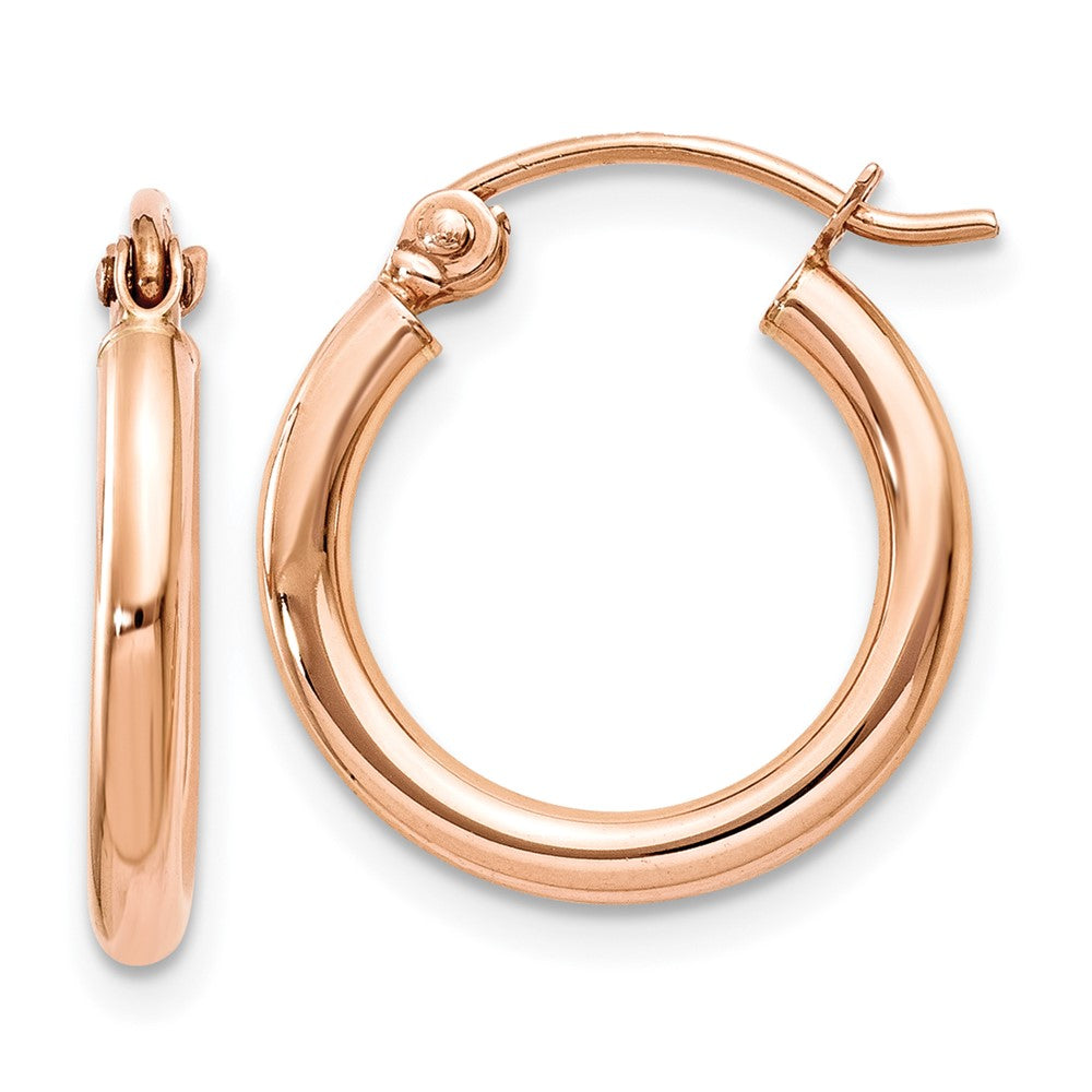 10k Rose Gold 2 mm Lightweight Tube Hoop Earrings (0.73 grams)