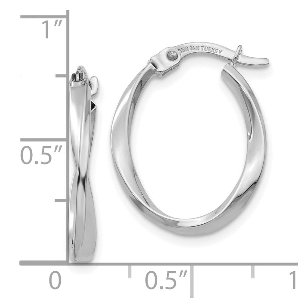 10k White Gold 16 mm Polished Oval Twist Hoop Earrings (1.1 grams)