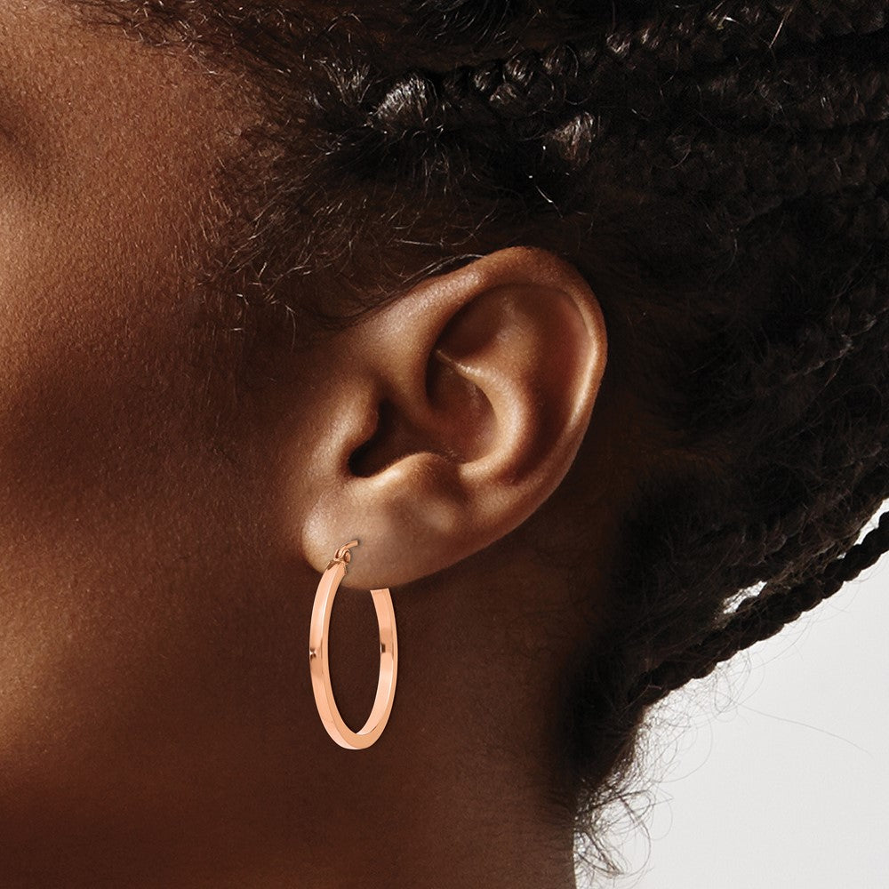 10k Rose Gold 2 mm Lightweight Square Tube Hoop Earrings (1.39 grams)