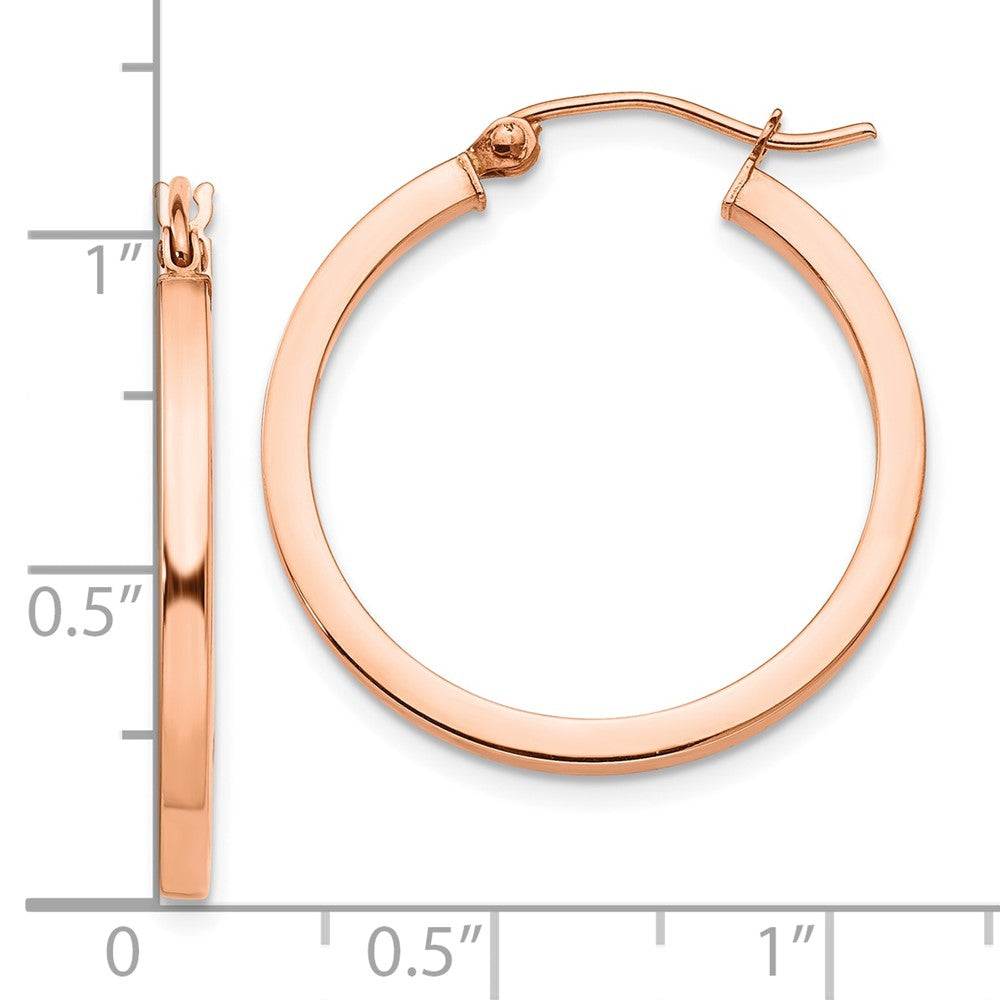 10k Rose Gold 2 mm Lightweight Square Tube Hoop Earrings (1.39 grams)