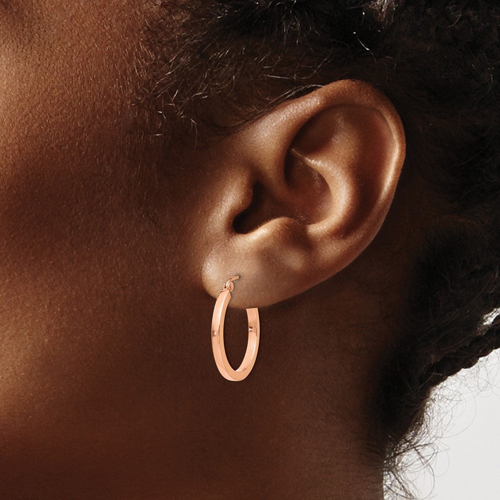 10k Rose Gold 2 mm Lightweight Square Tube Hoop Earrings (1.19 grams)