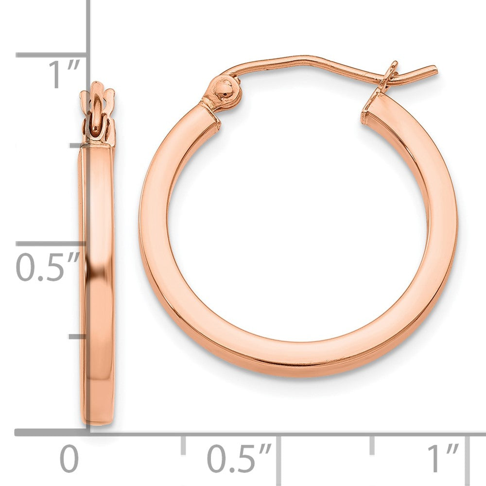 10k Rose Gold 2 mm Lightweight Square Tube Hoop Earrings (1.19 grams)