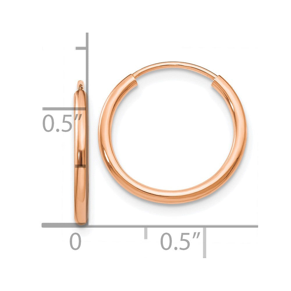 10k Rose Gold 16 mm Polished Endless Tube Hoop Earrings (0.54 grams)