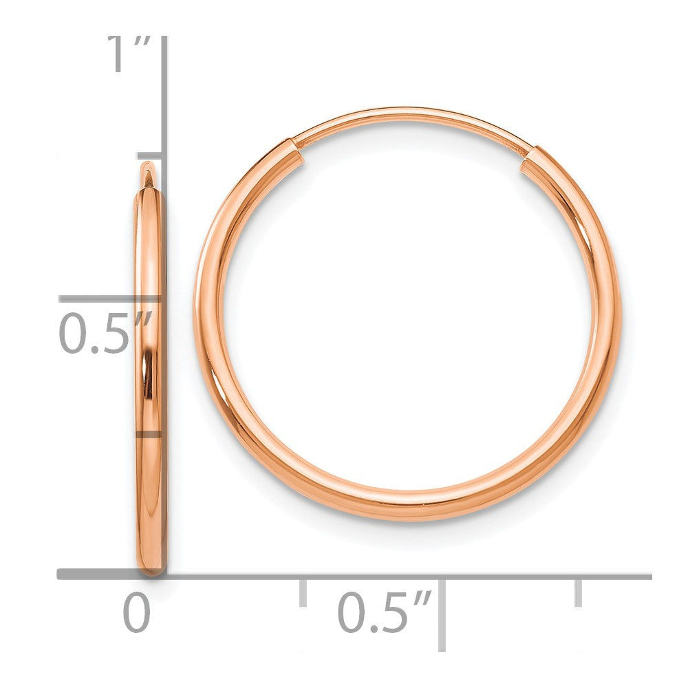 10k Rose Gold 17 mm Polished Endless Tube Hoop Earrings (0.66 grams)