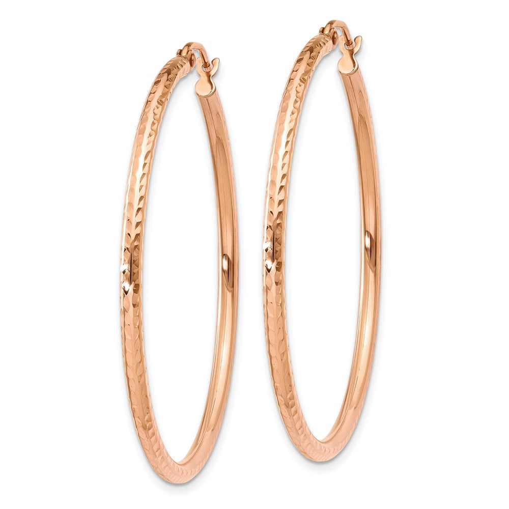 10k Rose Gold 2 mm Rose Gold Polished Lightweight Large Diamond-cut Tube Hoop Earrings (1.62 grams)