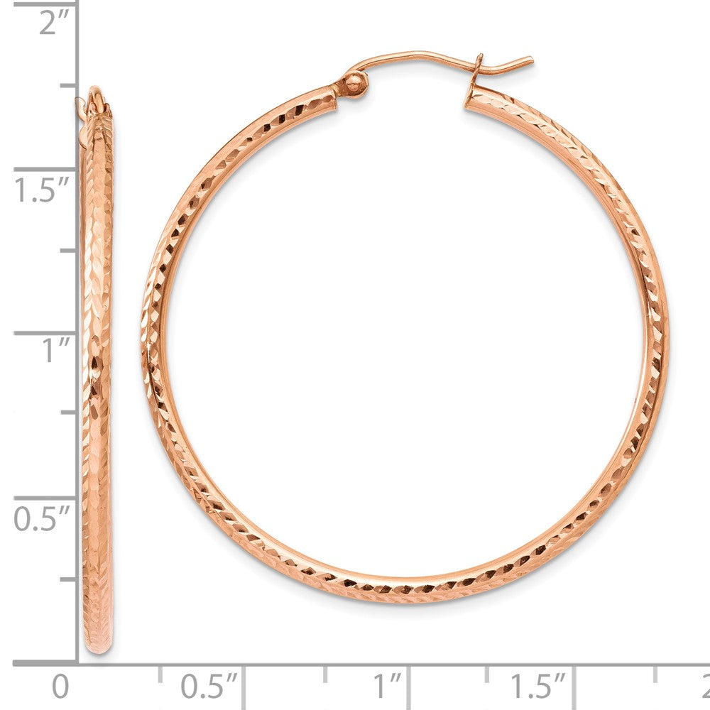 10k Rose Gold 2 mm Rose Gold Polished Lightweight Large Diamond-cut Tube Hoop Earrings (1.62 grams)