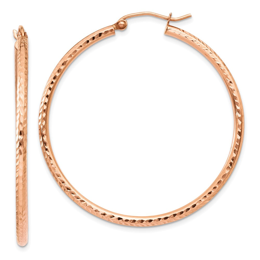 10k Rose Gold 2 mm Rose Gold Polished Lightweight Large Diamond-cut Tube Hoop Earrings (1.62 grams)