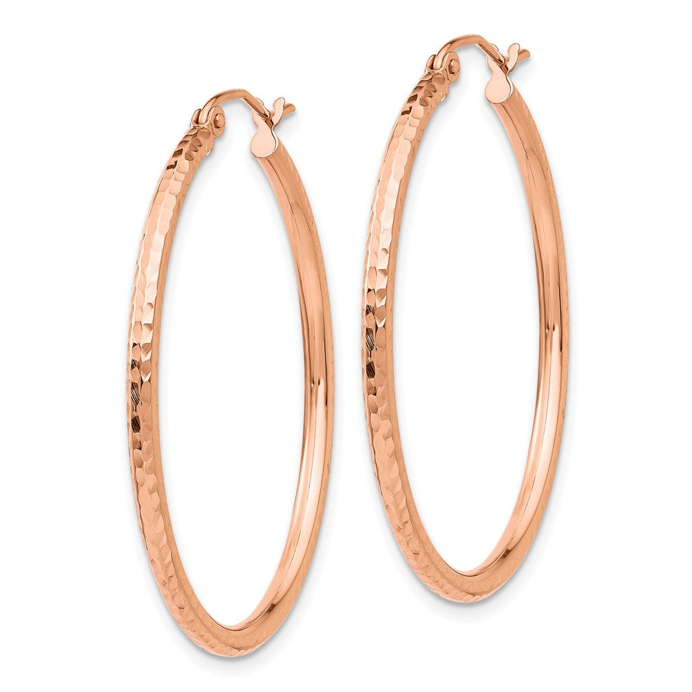 10k Rose Gold 2 mm Rose Gold Polished Lightweight Large Diamond-cut Tube Hoop Earrings (1.53 grams)