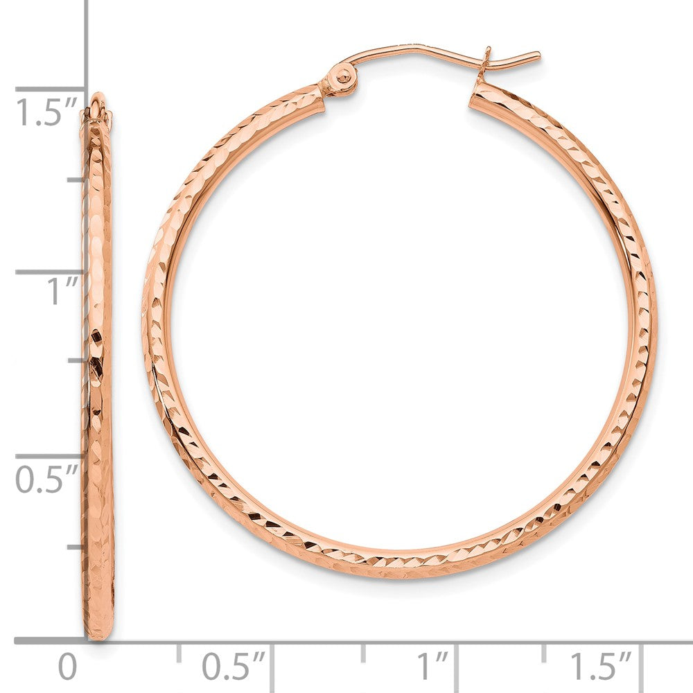 10k Rose Gold 2 mm Rose Gold Polished Lightweight Large Diamond-cut Tube Hoop Earrings (1.53 grams)