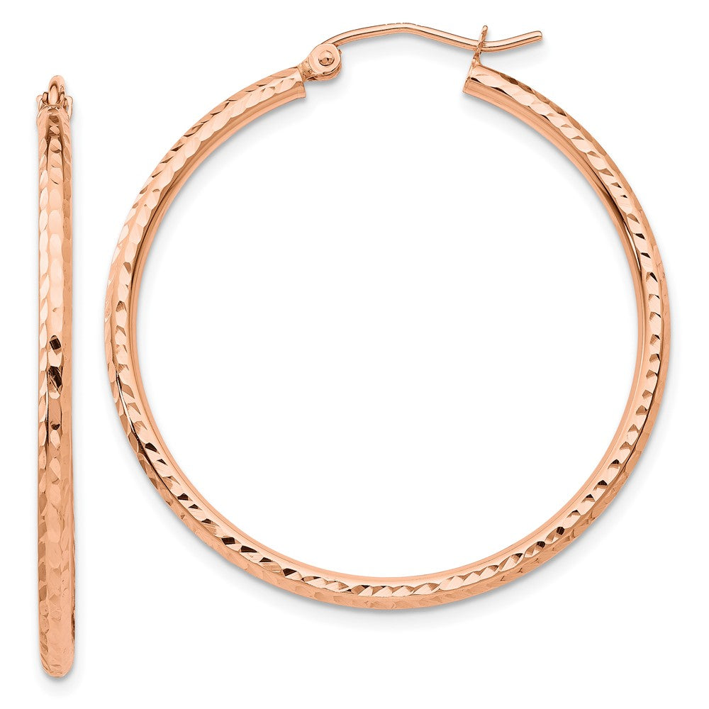 10k Rose Gold 2 mm Rose Gold Polished Lightweight Large Diamond-cut Tube Hoop Earrings (1.53 grams)